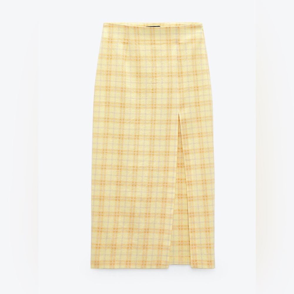 Zara Yellow Tartan Plaid Midi Skirt